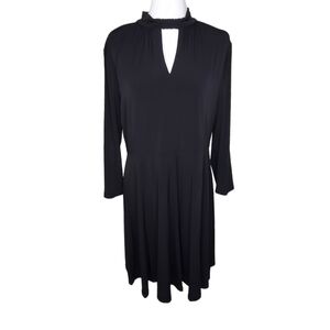 MICHAEL Kors Black Jersey Dress, Keyhole V-Neck, 3/4 Length Sleeves, Sz L
